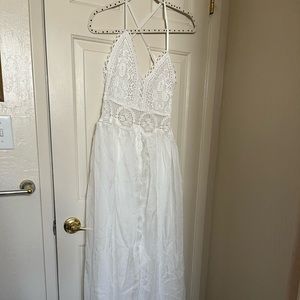 Boho white maxi gown w/matching cover up